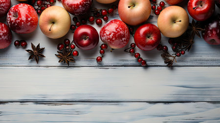 A holiday arrangement with sliced oranges, pine cones, and fir branches on a rustic wooden backgroundの素材