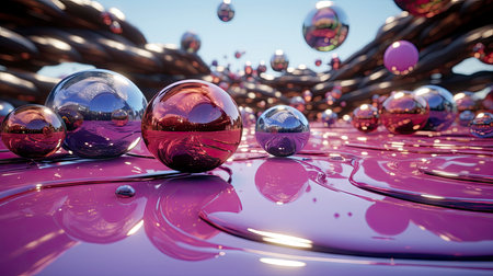 A whimsical, dreamlike scene with vibrant floating balloons amidst a fantastical landscapeの素材