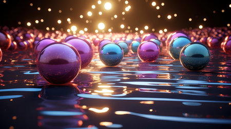 A whimsical, dreamlike scene with vibrant floating balloons amidst a fantastical landscapeの素材