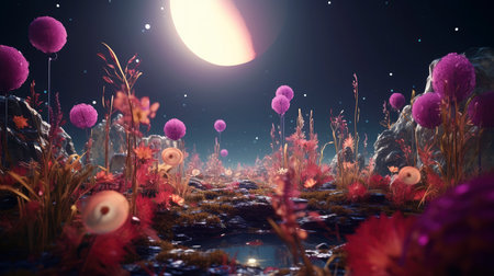 A whimsical, dreamlike scene with vibrant floating balloons amidst a fantastical landscapeの素材