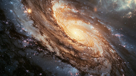 An awe-inspiring spiral galaxy with intricate layers of stars, dust, and cosmic gas, captured in vibrant colorsの素材