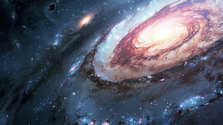 An awe-inspiring spiral galaxy with intricate layers of stars, dust, and cosmic gas, captured in vibrant colorsの素材