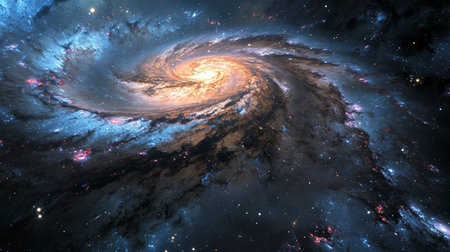 An awe-inspiring spiral galaxy with intricate layers of stars, dust, and cosmic gas, captured in vibrant colorsの素材