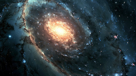 An awe-inspiring spiral galaxy with intricate layers of stars, dust, and cosmic gas, captured in vibrant colorsの素材
