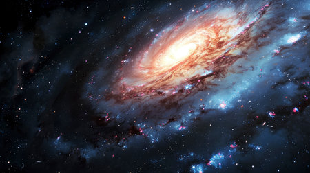 An awe-inspiring spiral galaxy with intricate layers of stars, dust, and cosmic gas, captured in vibrant colorsの素材