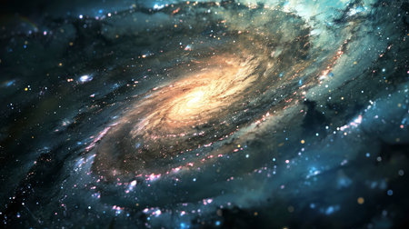 An awe-inspiring spiral galaxy with intricate layers of stars, dust, and cosmic gas, captured in vibrant colorsの素材
