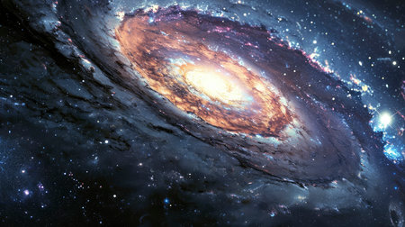 An awe-inspiring spiral galaxy with intricate layers of stars, dust, and cosmic gas, captured in vibrant colorsの素材