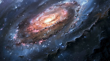An awe-inspiring spiral galaxy with intricate layers of stars, dust, and cosmic gas, captured in vibrant colorsの素材
