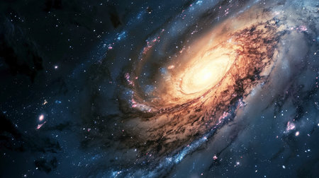 An awe-inspiring spiral galaxy with intricate layers of stars, dust, and cosmic gas, captured in vibrant colorsの素材
