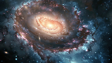 An awe-inspiring spiral galaxy with intricate layers of stars, dust, and cosmic gas, captured in vibrant colorsの素材