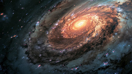 An awe-inspiring spiral galaxy with intricate layers of stars, dust, and cosmic gas, captured in vibrant colorsの素材