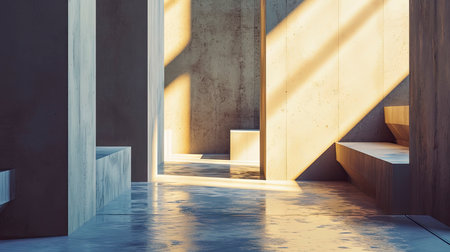 Modern Minimalist Interior with Sunlight and Shadowsの素材