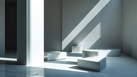 Modern Minimalist Interior with Sunlight and Shadowsの素材