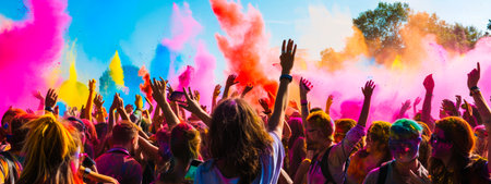 Vibrant Holi Festival Colors Explosion with Greetingsの素材