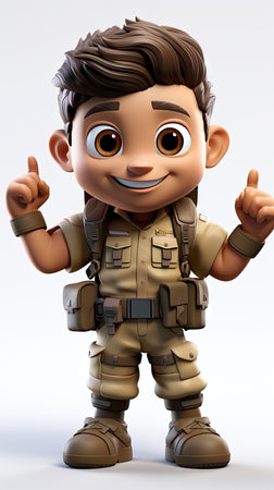 Cartoon Soldier Character in Camouflage Uniformの素材