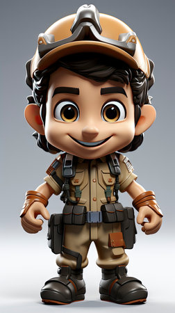 Cartoon Soldier Character in Camouflage Uniformの素材