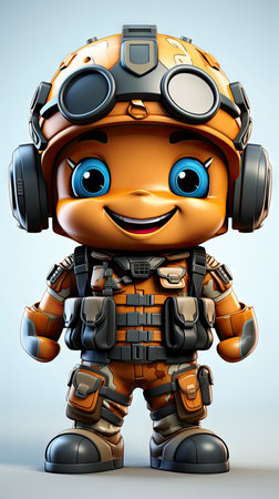 Cartoon Soldier Character in Camouflage Uniformの素材