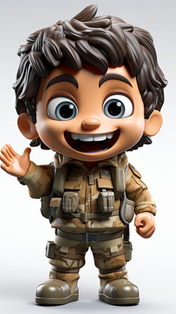 Cartoon Soldier Character in Camouflage Uniformの素材