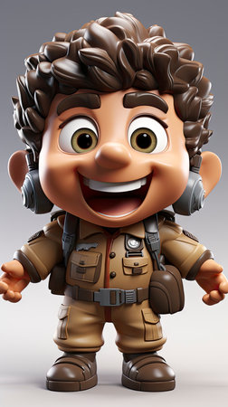 Cartoon Soldier Character in Camouflage Uniformの素材