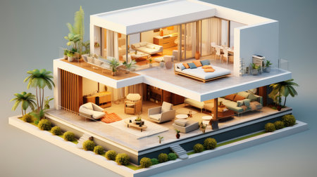 Architectural rendering of a sleek, modern villaの素材