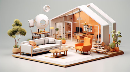 Architectural rendering of a sleek, modern villaの素材