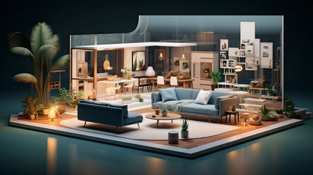 Architectural rendering of a sleek, modern villaの素材