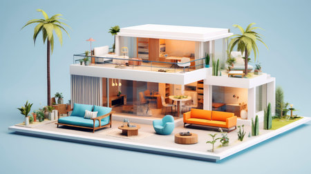 Architectural rendering of a sleek, modern villaの素材