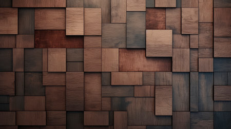 Close-up of herringbone parquet texture with natural wooden tones and patternsの素材