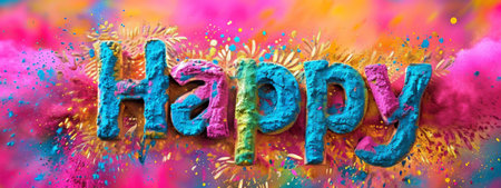 Happy Holi Festive Greeting with Vibrant Color Splashesの素材