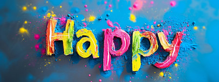 Happy Holi Festive Greeting with Vibrant Color Splashesの素材