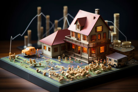 Miniature House Model Display with Autumn Treesの素材