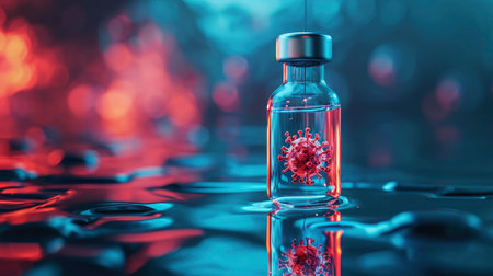 Vaccine Vial and Syringes Against Virus Backdropの素材