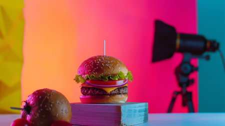 Juicy Cheeseburger with Bacon in Mid-Air Splashの素材