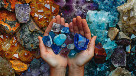 Array of Colorful Crystal Towers on Wooden Surfaceの素材