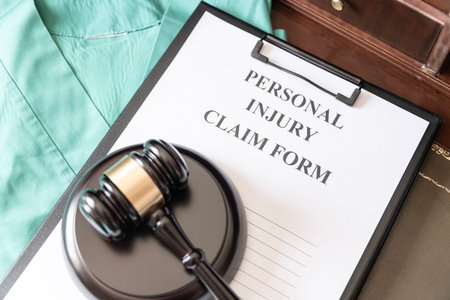 Medical Claim Form with Stethoscope on Doctor's Deskの写真素材