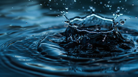 Close-up of water splashing, creating a crown shape. Ideal for water, splash, and fluid dynamics themes.の写真素材