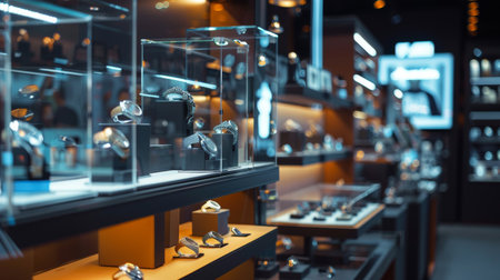 Luxury watches displayed in glass cases at a high-end store, highlighting the elegance and sophistication of timepieces.の素材