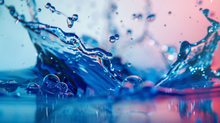 Close-up of a vivid blue water splash with bubbles, capturing the dynamic movement and refreshing quality of water in a visually striking manner.の素材