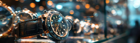 Close-up of luxury watches on display, highlighting their elegance and craftsmanship.の素材