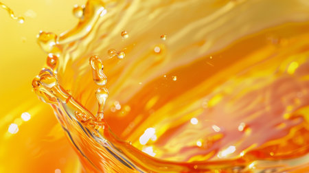 Dynamic capture of golden liquid splashing in mid-air, creating a vibrant and energetic visual effect.の素材