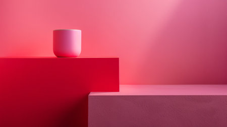 A minimalistic pink vase placed on a gradient background, creating a simple and elegant composition.の素材