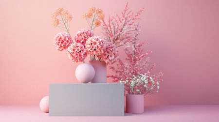Beautiful pink floral arrangement on a pastel background, showcasing vibrant flowers in a delicate and elegant composition.の素材