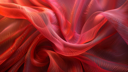 A close-up of red fabric with elegant folds, showing its texture and vibrant color, creating a luxurious and soft appearance.の素材