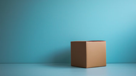 A minimalist brown box placed against a blue background, showing simplicity and clean lines in a modern design.の素材