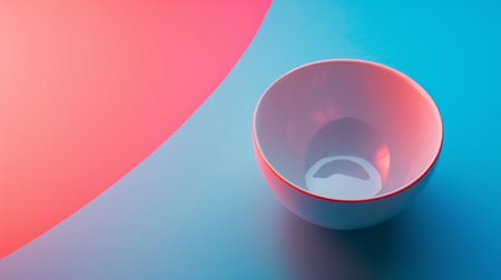 An empty bowl placed on a vibrant pink and blue background, creating a modern and stylish visual appeal. Ideal for food, minimalism, and modern themes.の素材