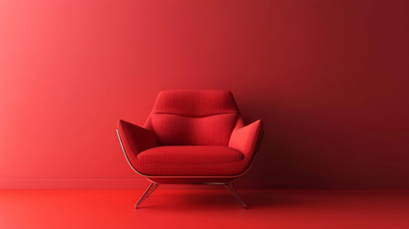 A striking red armchair set in a minimalist red interior, creating a bold monochromatic design statement with clean lines and contemporary style.の素材