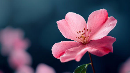 Close-up of a delicate pink flower illuminated by soft lighting, set against a dark background. The image captures the beauty and elegance of nature, ideal for floral, beauty, and natural themes.の素材