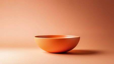 A minimalist orange ceramic bowl placed on a monochromatic orange background, creating a simple yet striking composition.の素材