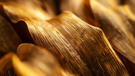 A macro shot of golden textured waves, highlighting intricate patterns and warm metallic tones. Ideal for abstract and luxury design themes.の素材