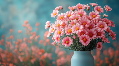 A stunning floral arrangement in a vase illuminated by soft, natural lighting, showcasing delicate pink blossoms.の素材